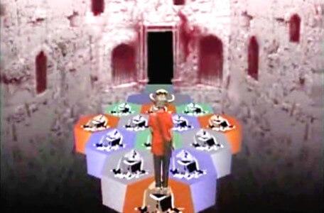 Knightmare Series 5 Team 4. Ben faces a causeway of coloured tiles in Level 1.