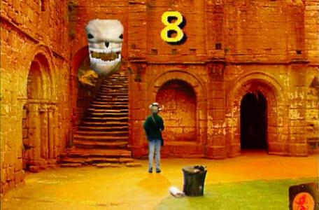 Knightmare Series 6 Team 1. Matt finds clues in a courtyard in Level 2.