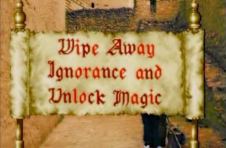 Knightmare Series 7 Team 5. A scroll reads: 'Wipe away ignorance and unlock magic'.