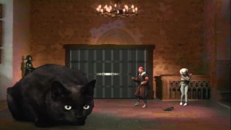 Series 7, Quest 6. Julie turns into a black cat to frighten Raptor.
