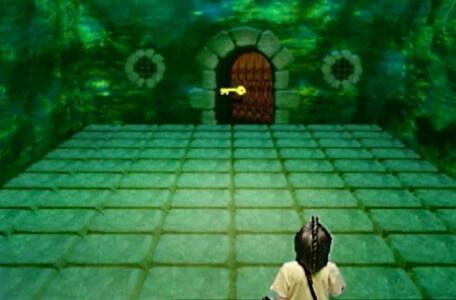 Knightmare Series 8 Team 6. Dunstan directs a key to open a door at the other side of the room.